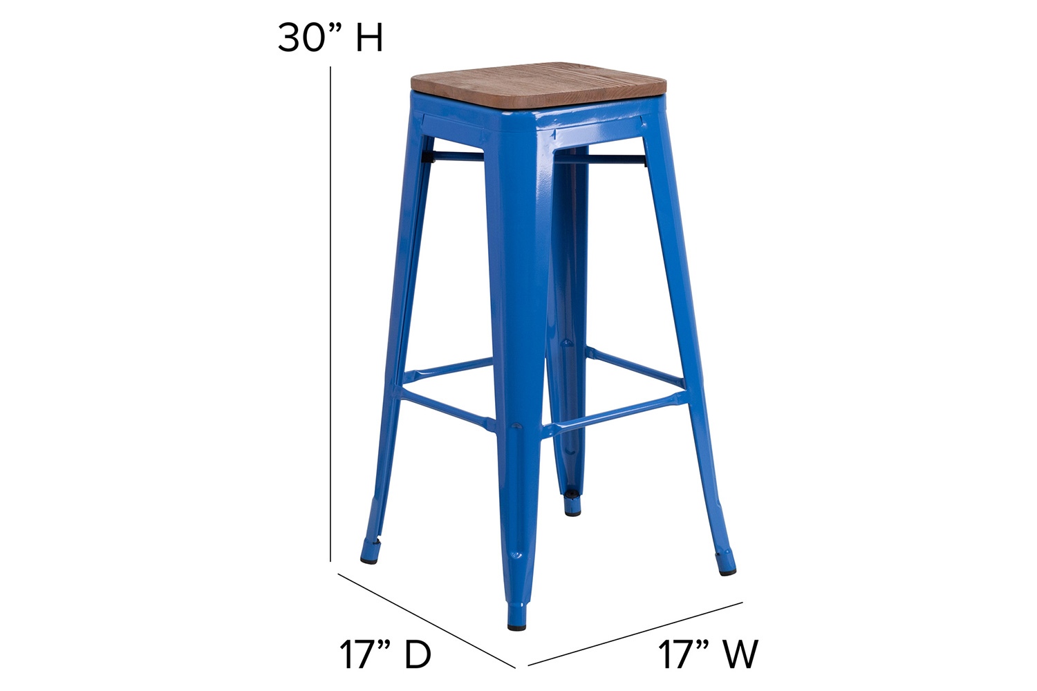 BLNK - Lily Metal Backless Bar Stool with Square Wood Seat