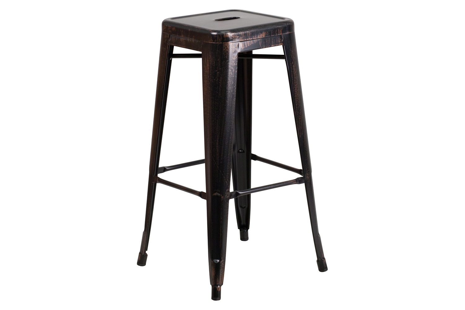 BLNK Kai Commercial Metal Backless Indoor-Outdoor Bar Stool with Square Seat - Black/Antique Gold