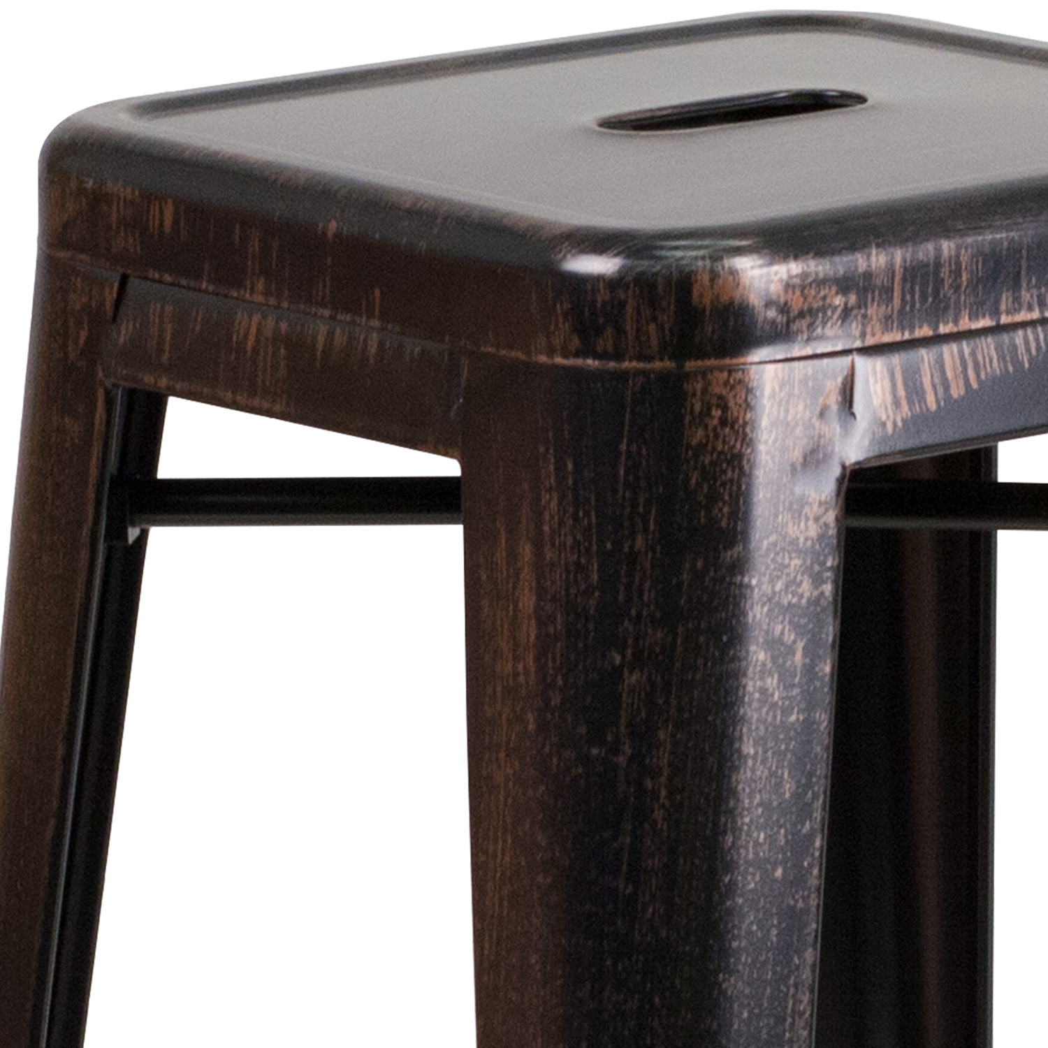 BLNK Kai Commercial Metal Backless Indoor-Outdoor Bar Stool with Square Seat - Black/Antique Gold