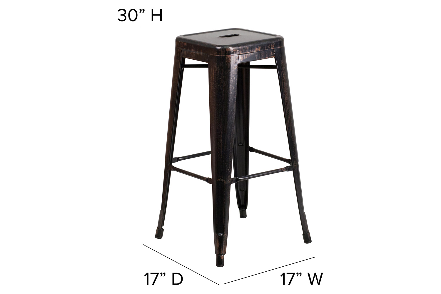 BLNK Kai Commercial Metal Backless Indoor-Outdoor Bar Stool with Square Seat - Black/Antique Gold