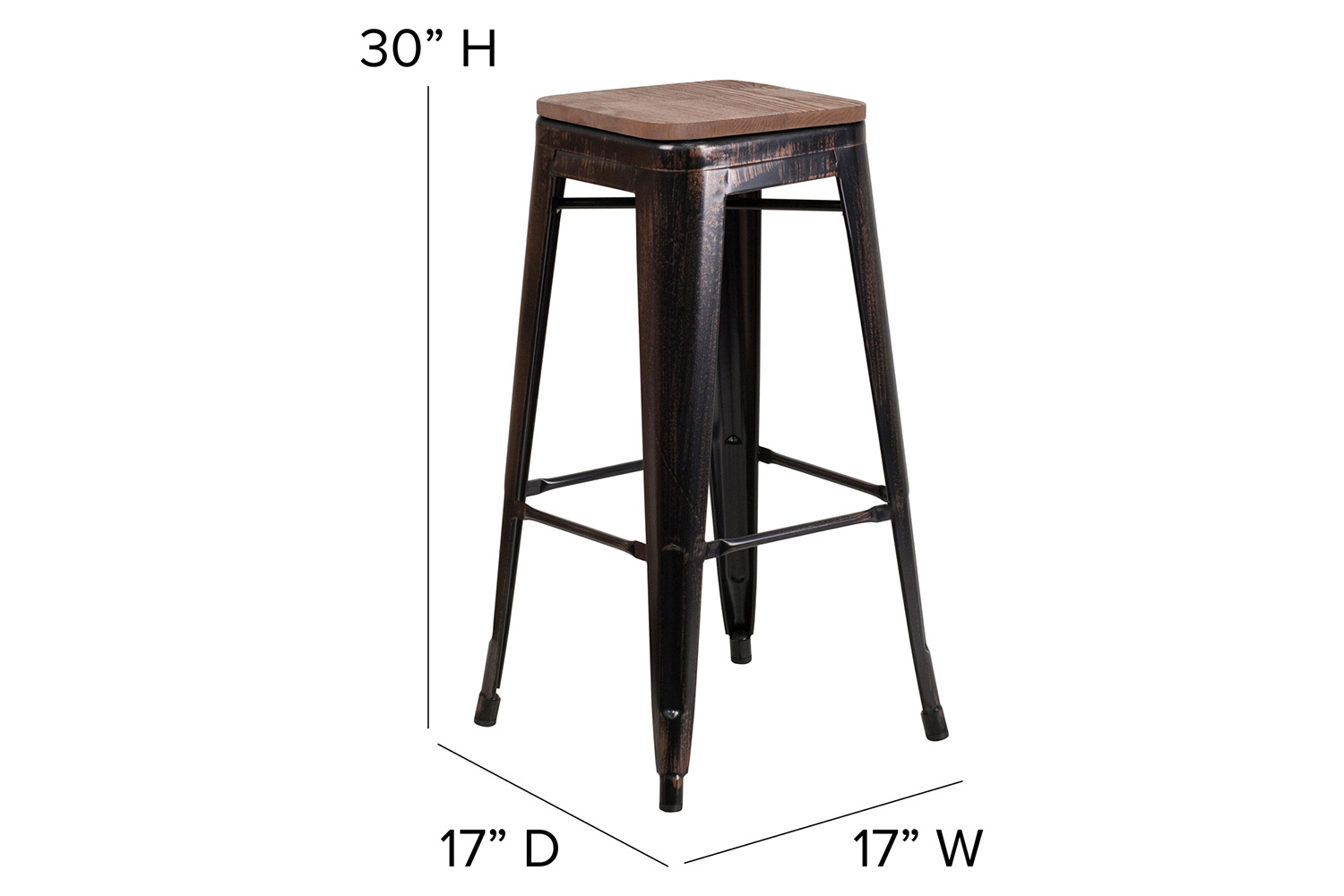 BLNK Lily Metal Bar Stool with Wood Seat - Black/Antique Gold