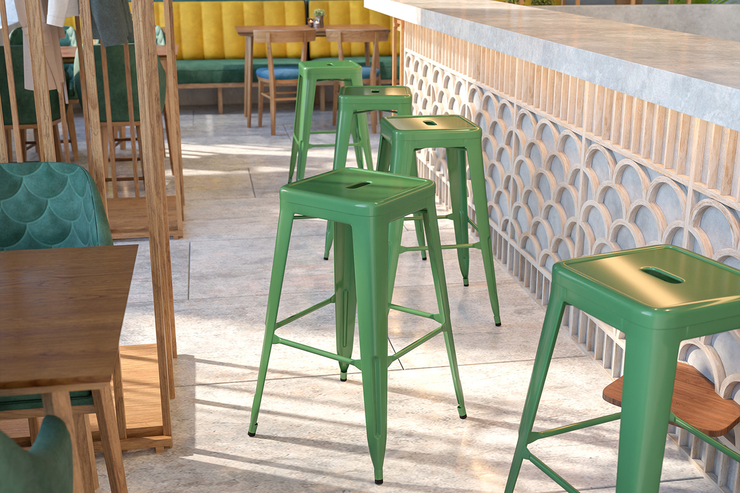 BLNK Kai Commercial Metal Backless Indoor-Outdoor Bar Stool with Square Seat