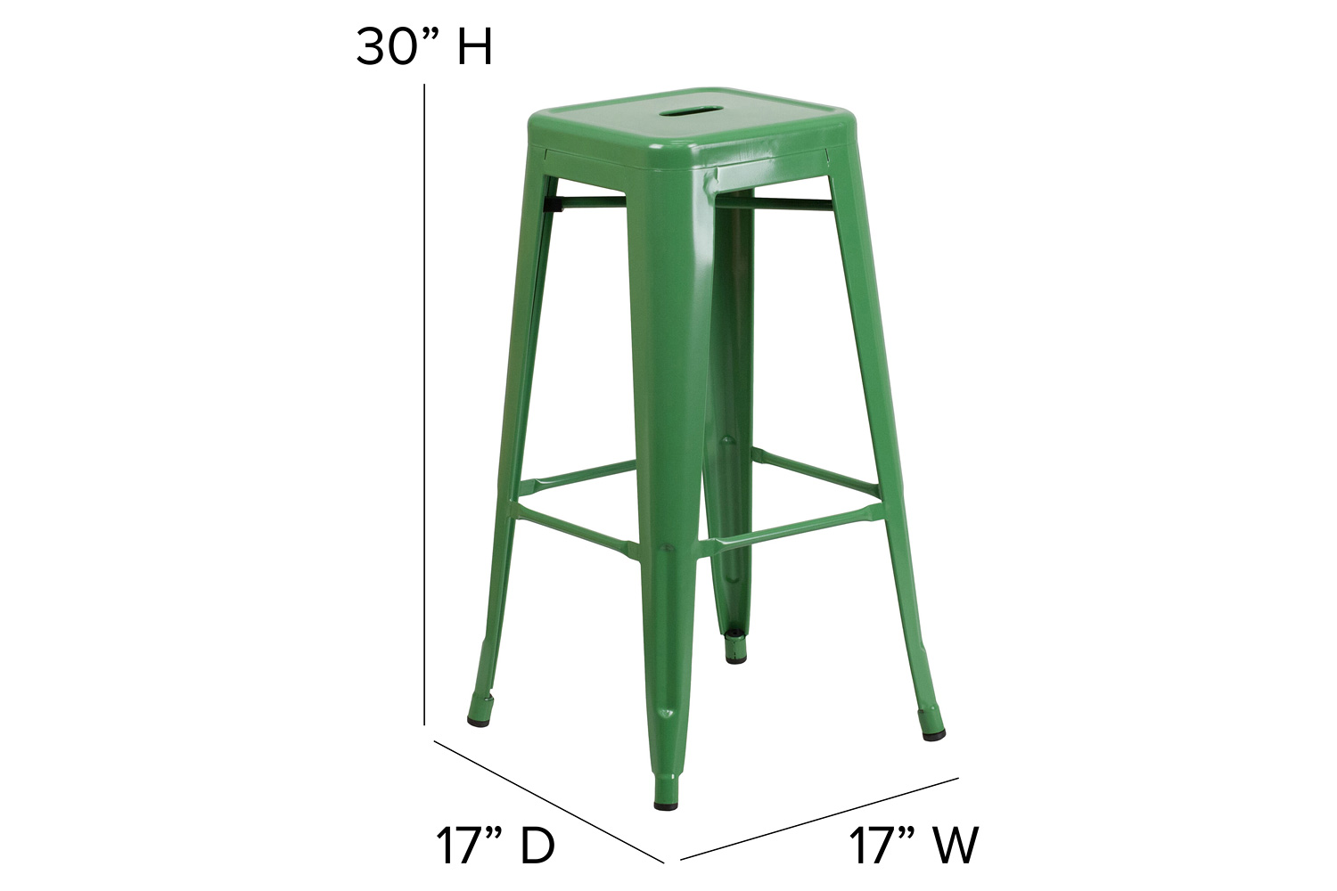 BLNK Kai Commercial Metal Backless Indoor-Outdoor Bar Stool with Square Seat - Green