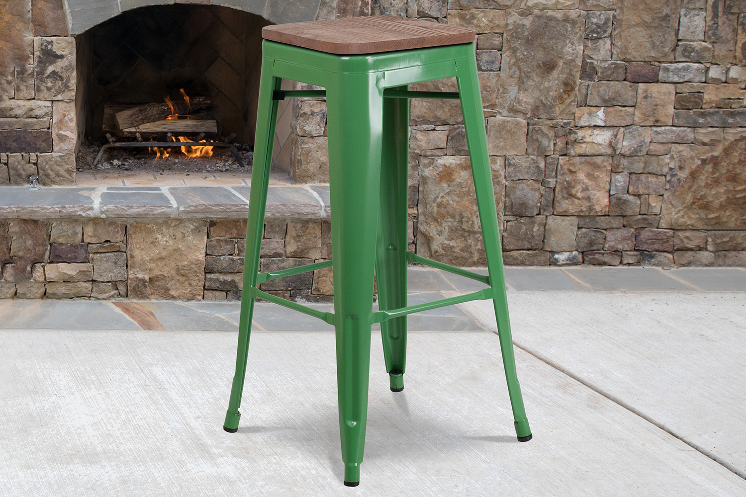 BLNK Lily Metal Bar Stool with Wood Seat