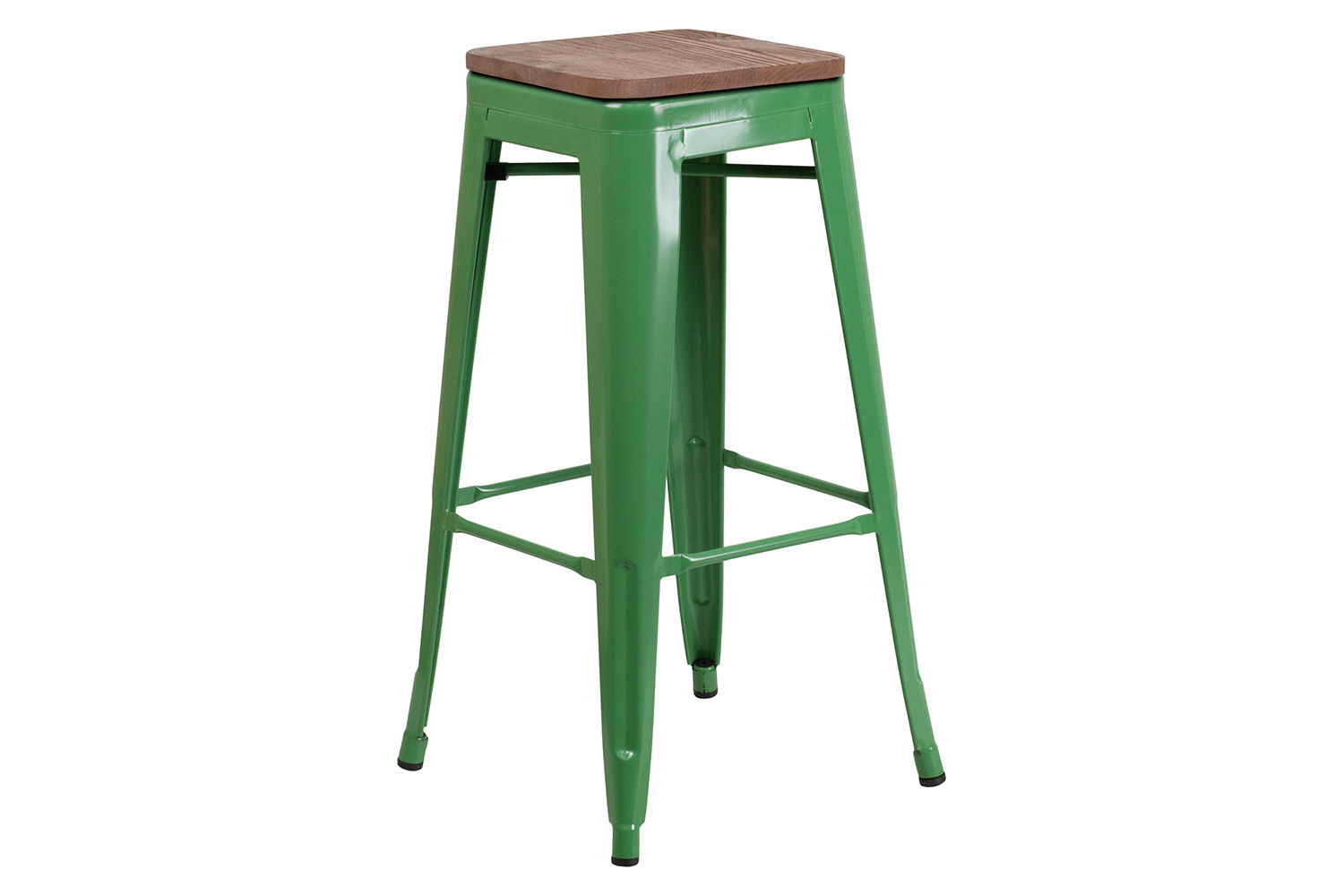 BLNK Lily Metal Bar Stool with Wood Seat - Green