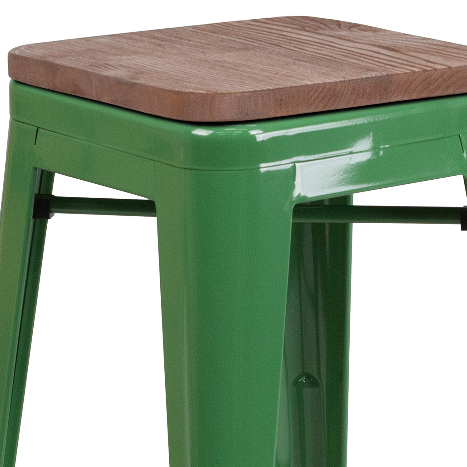 BLNK Lily Metal Bar Stool with Wood Seat - Green