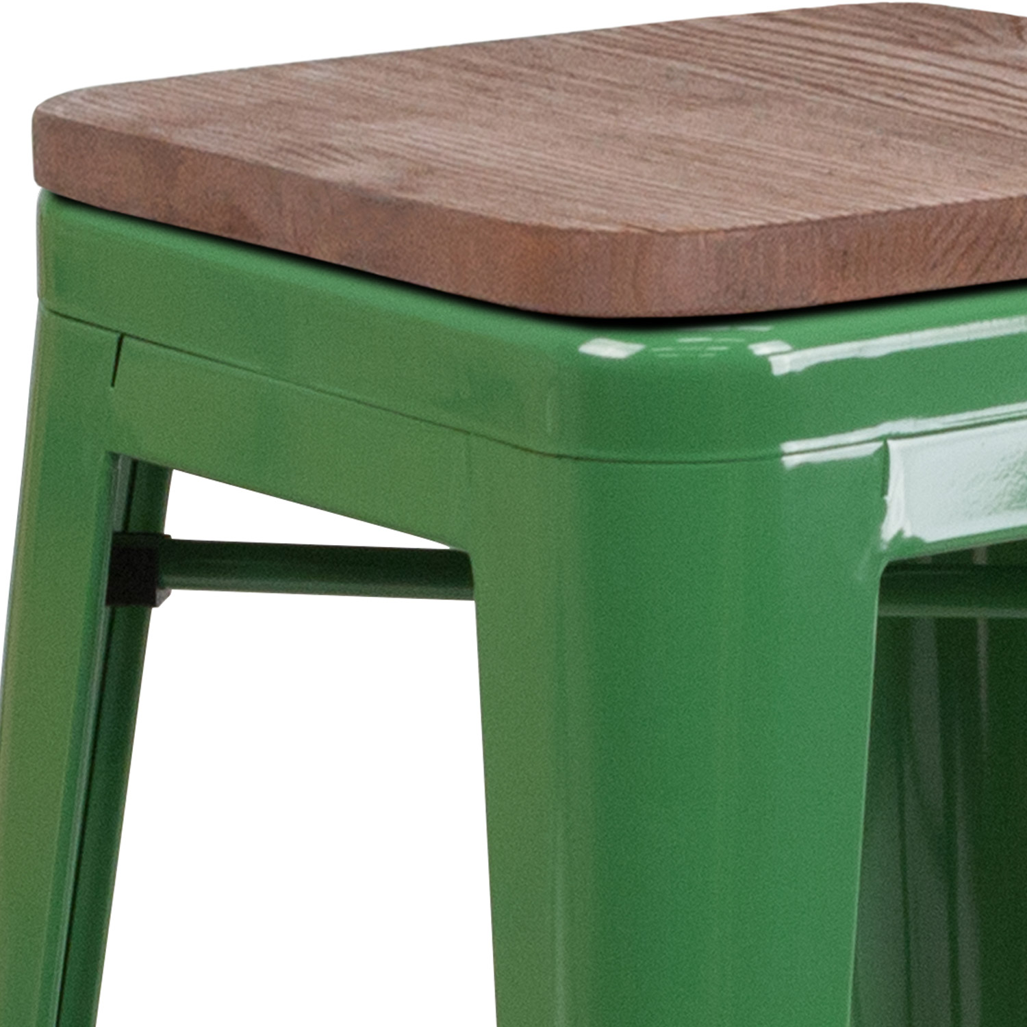 BLNK Lily Metal Bar Stool with Wood Seat - Green