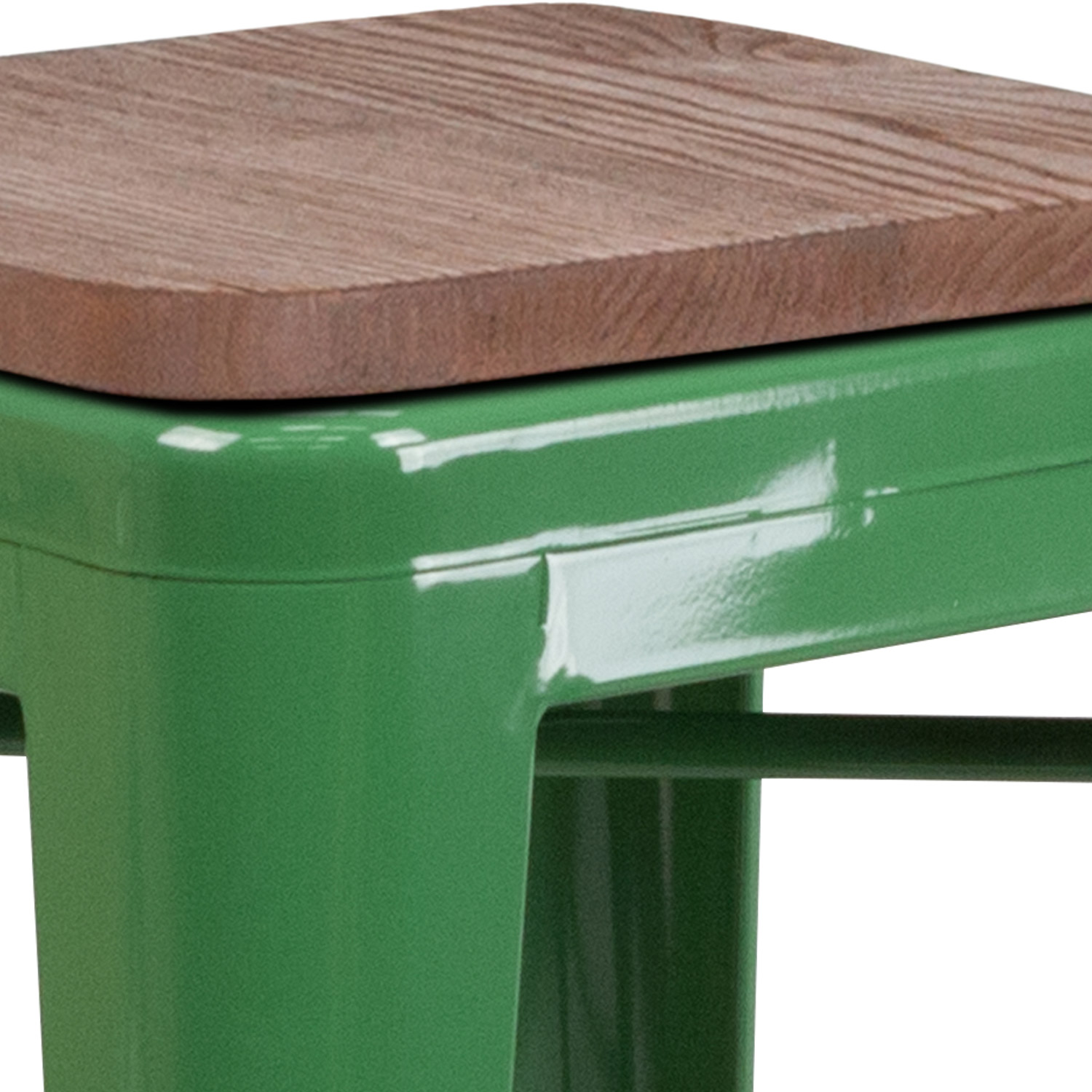 BLNK Lily Metal Bar Stool with Wood Seat - Green