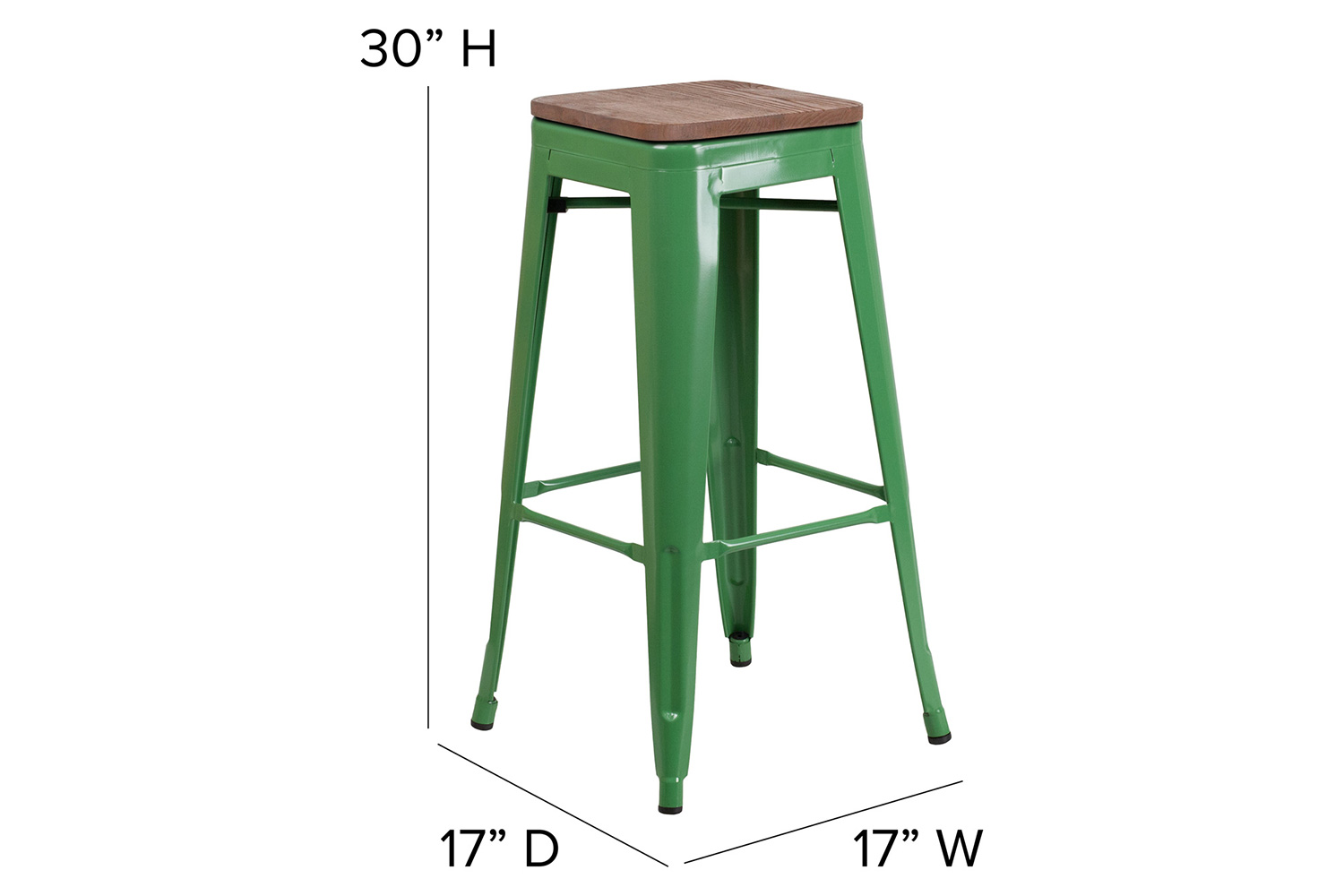 BLNK Lily Metal Bar Stool with Wood Seat - Green