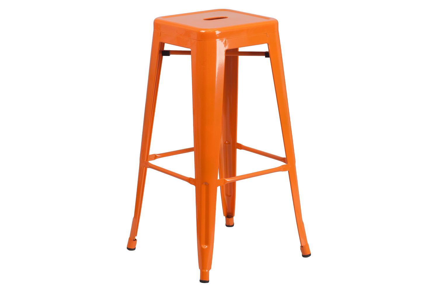 BLNK Kai Commercial Metal Backless Indoor-Outdoor Bar Stool with Square Seat - Orange