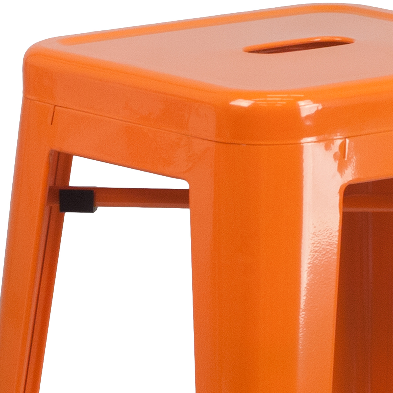 BLNK Kai Commercial Metal Backless Indoor-Outdoor Bar Stool with Square Seat - Orange