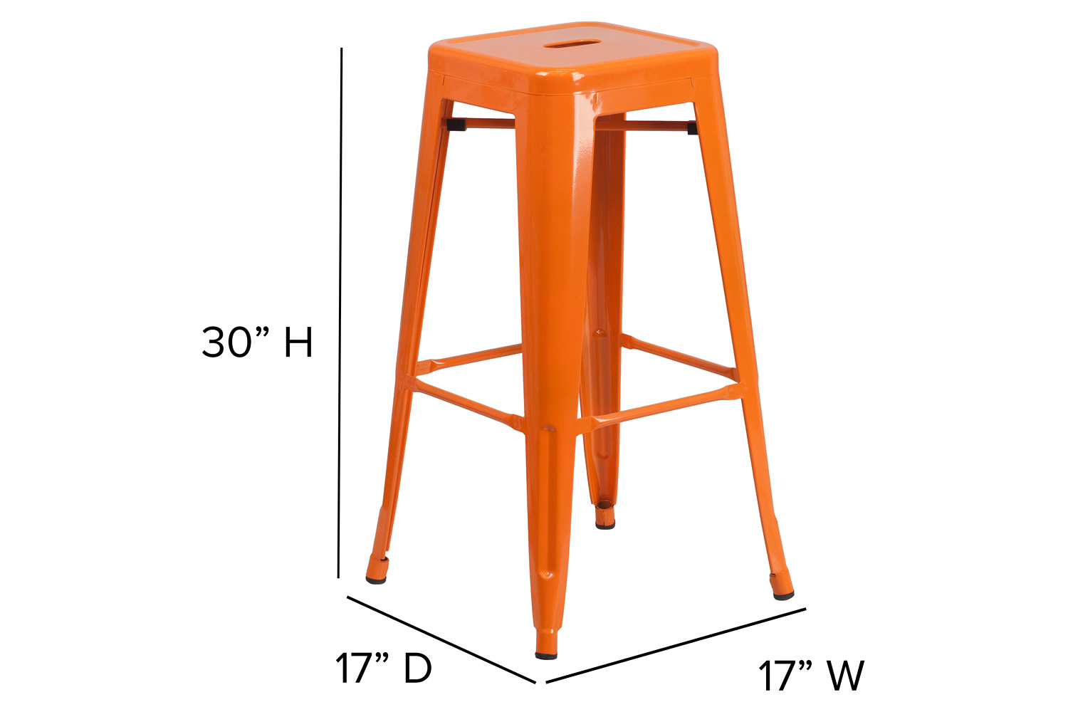 BLNK Kai Commercial Metal Backless Indoor-Outdoor Bar Stool with Square Seat - Orange