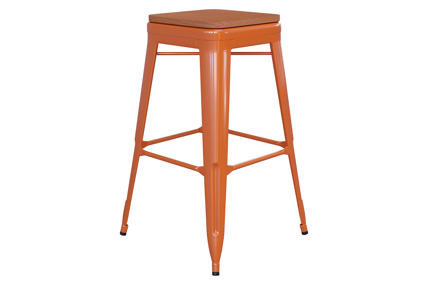 BLNK™ Kai Commercial Metal Backless Indoor-Outdoor Bar Stool with Poly Resin Wood Seat - Orange/Teak