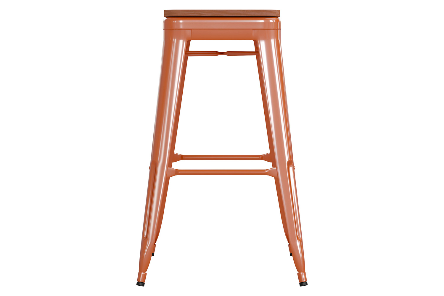 BLNK™ Kai Commercial Metal Backless Indoor-Outdoor Bar Stool with Poly Resin Wood Seat - Orange/Teak