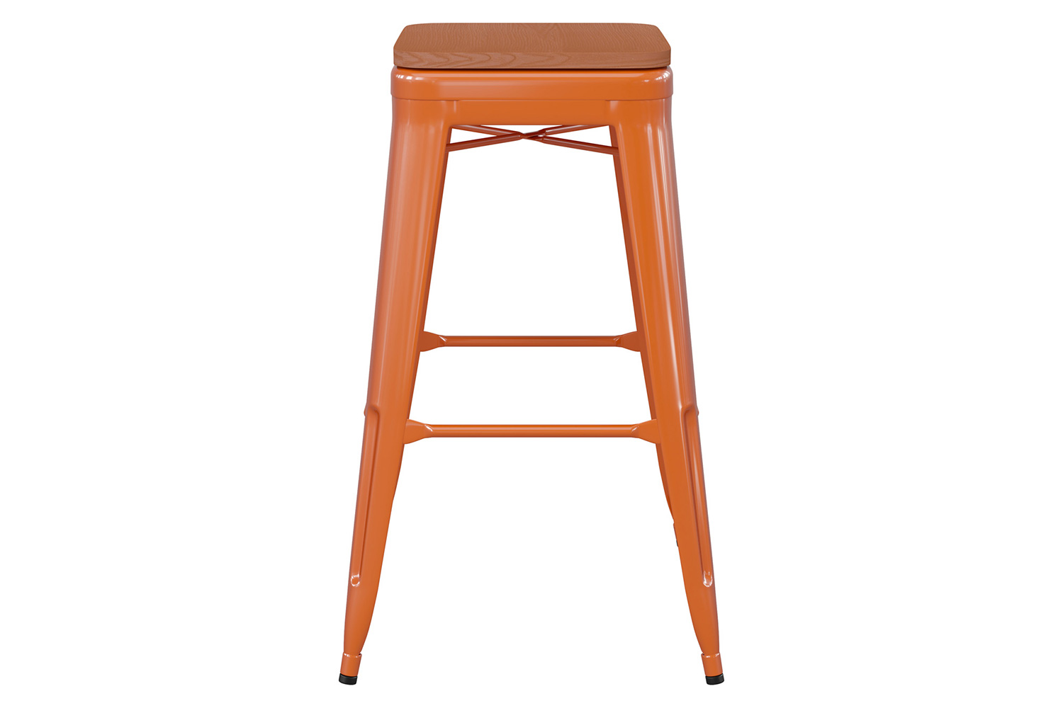 BLNK™ Kai Commercial Metal Backless Indoor-Outdoor Bar Stool with Poly Resin Wood Seat - Orange/Teak