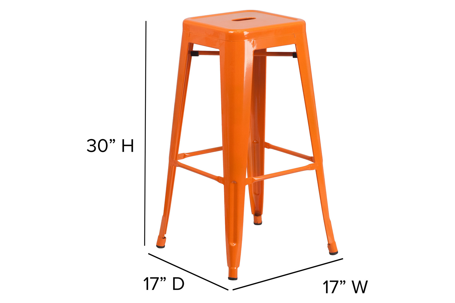 BLNK™ Kai Commercial Metal Backless Indoor-Outdoor Bar Stool with Poly Resin Wood Seat - Orange/Teak