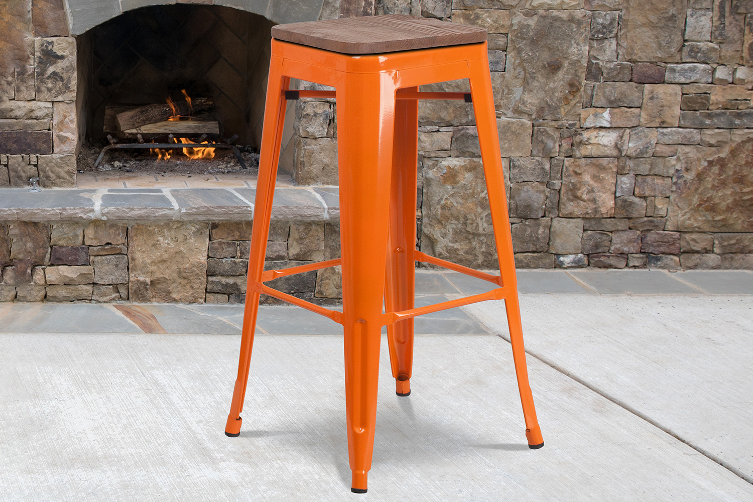 BLNK Lily Metal Bar Stool with Wood Seat