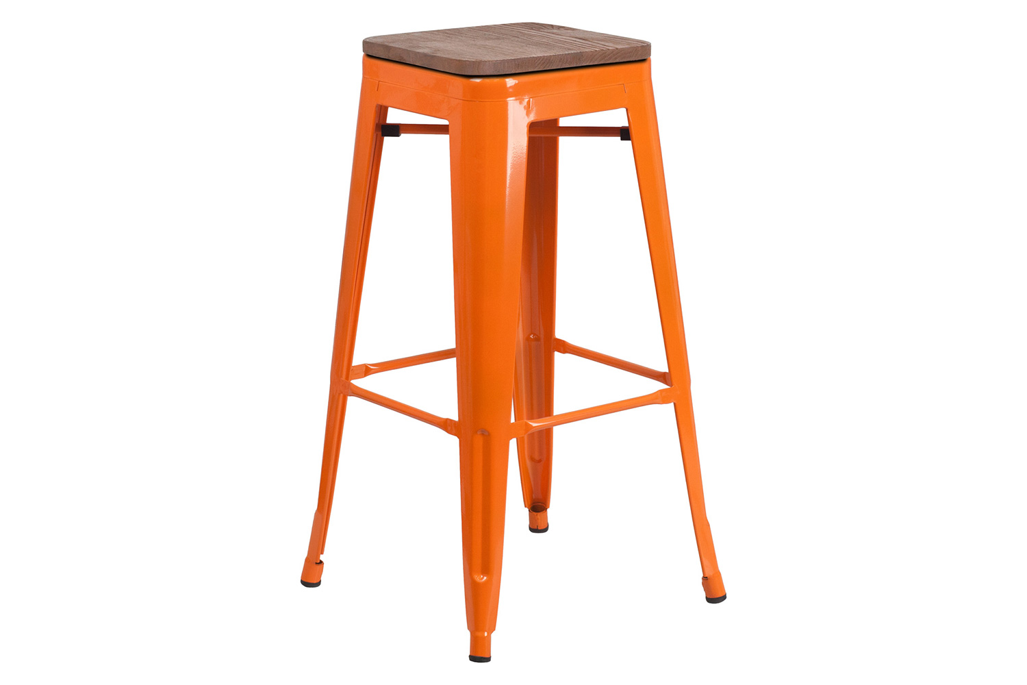 BLNK Lily Metal Bar Stool with Wood Seat - Orange