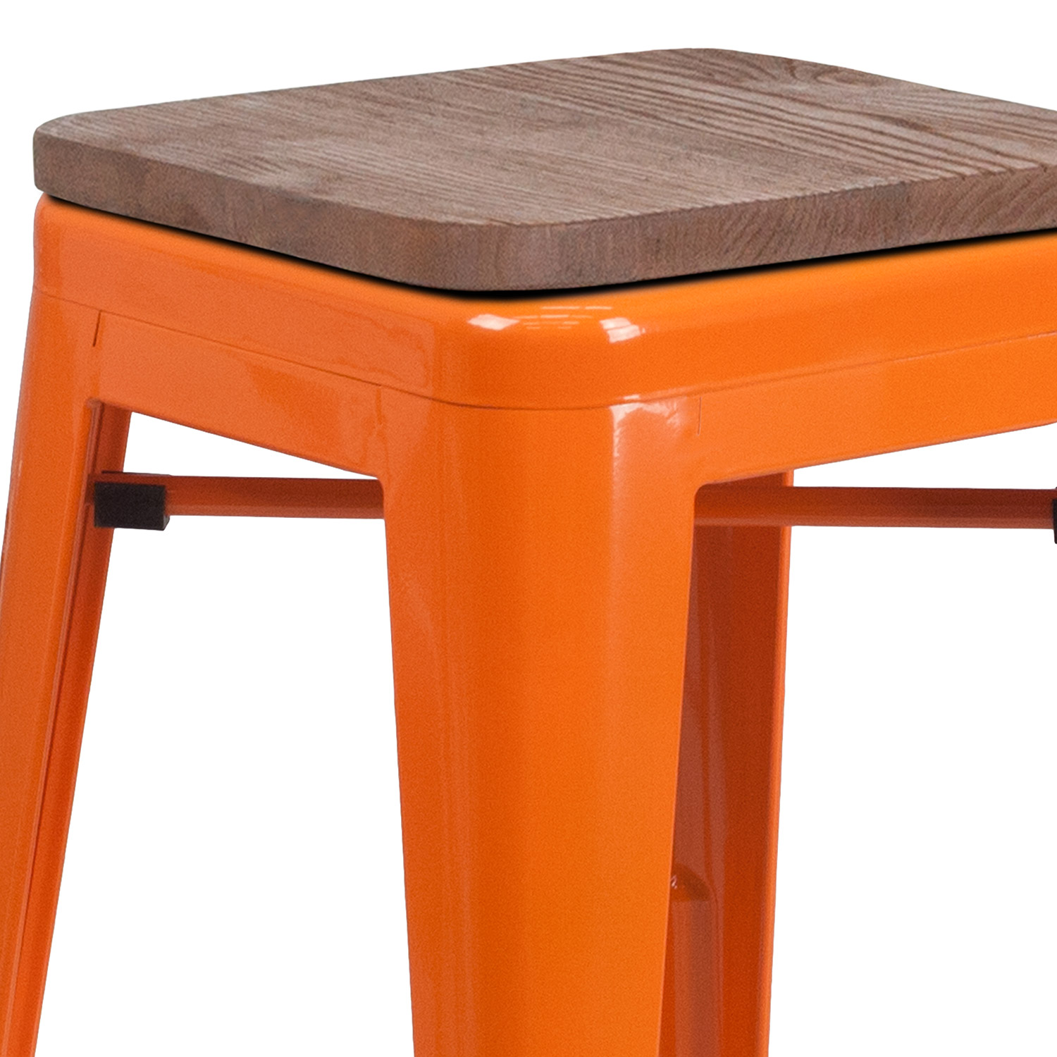 BLNK Lily Metal Bar Stool with Wood Seat - Orange