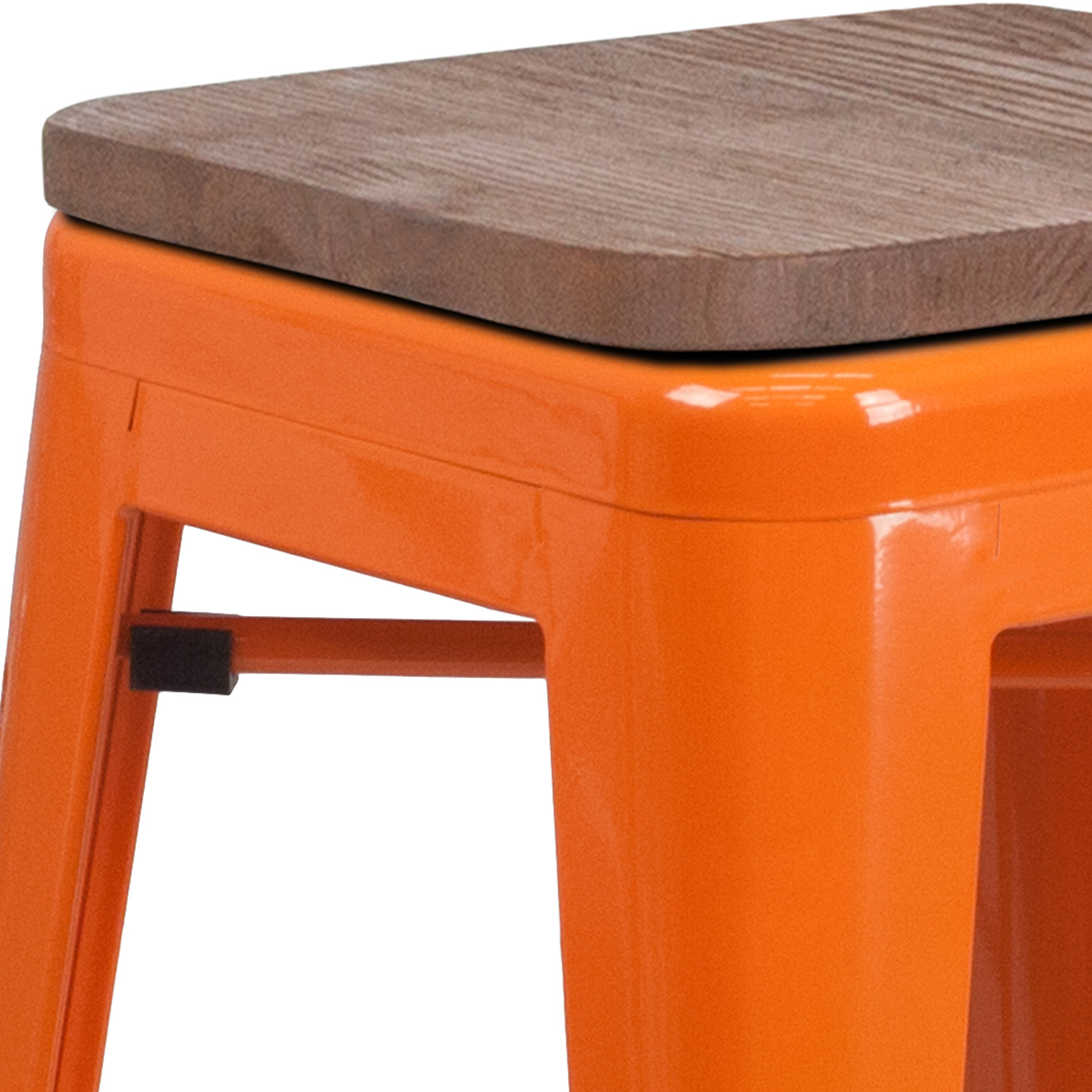 BLNK Lily Metal Bar Stool with Wood Seat - Orange