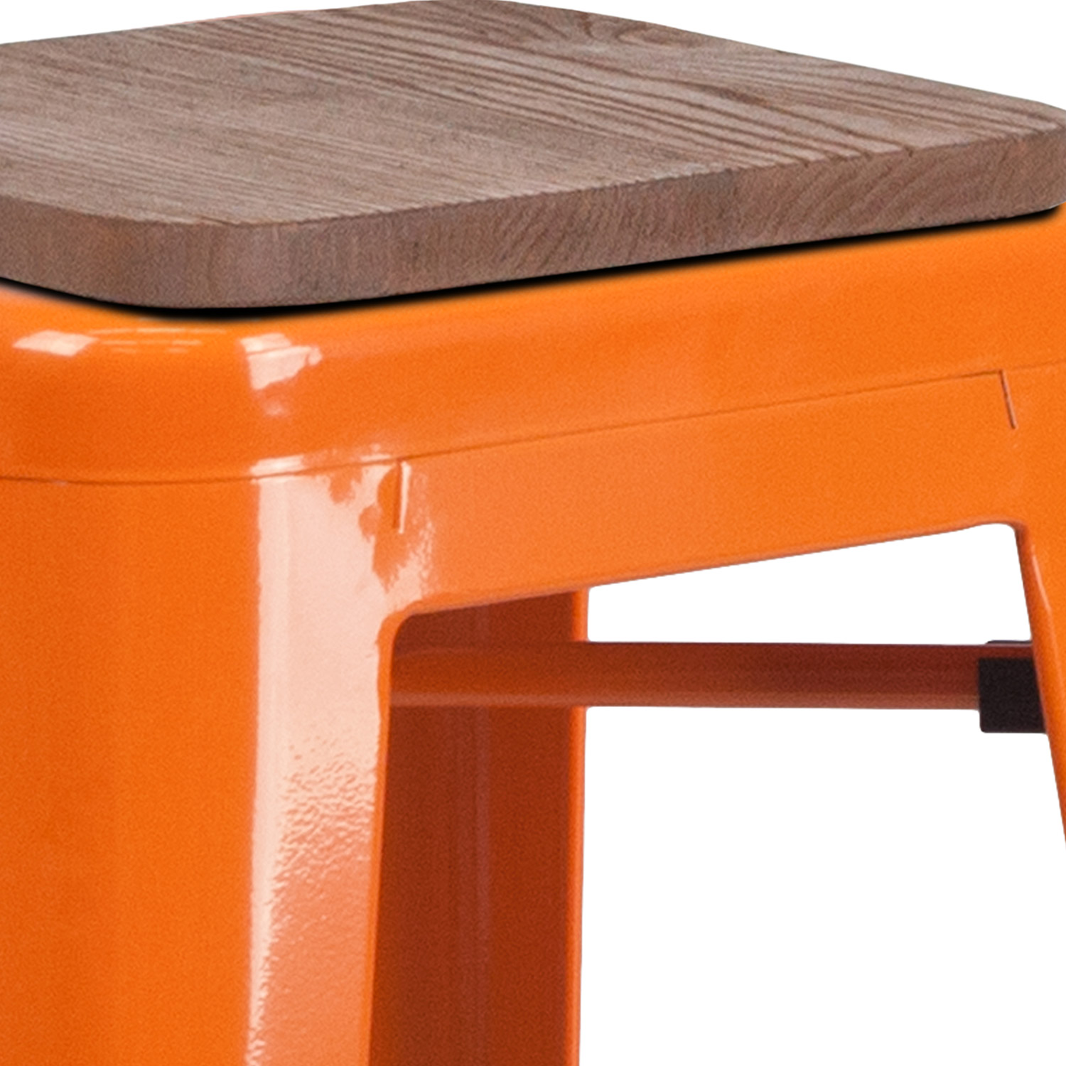 BLNK Lily Metal Bar Stool with Wood Seat - Orange