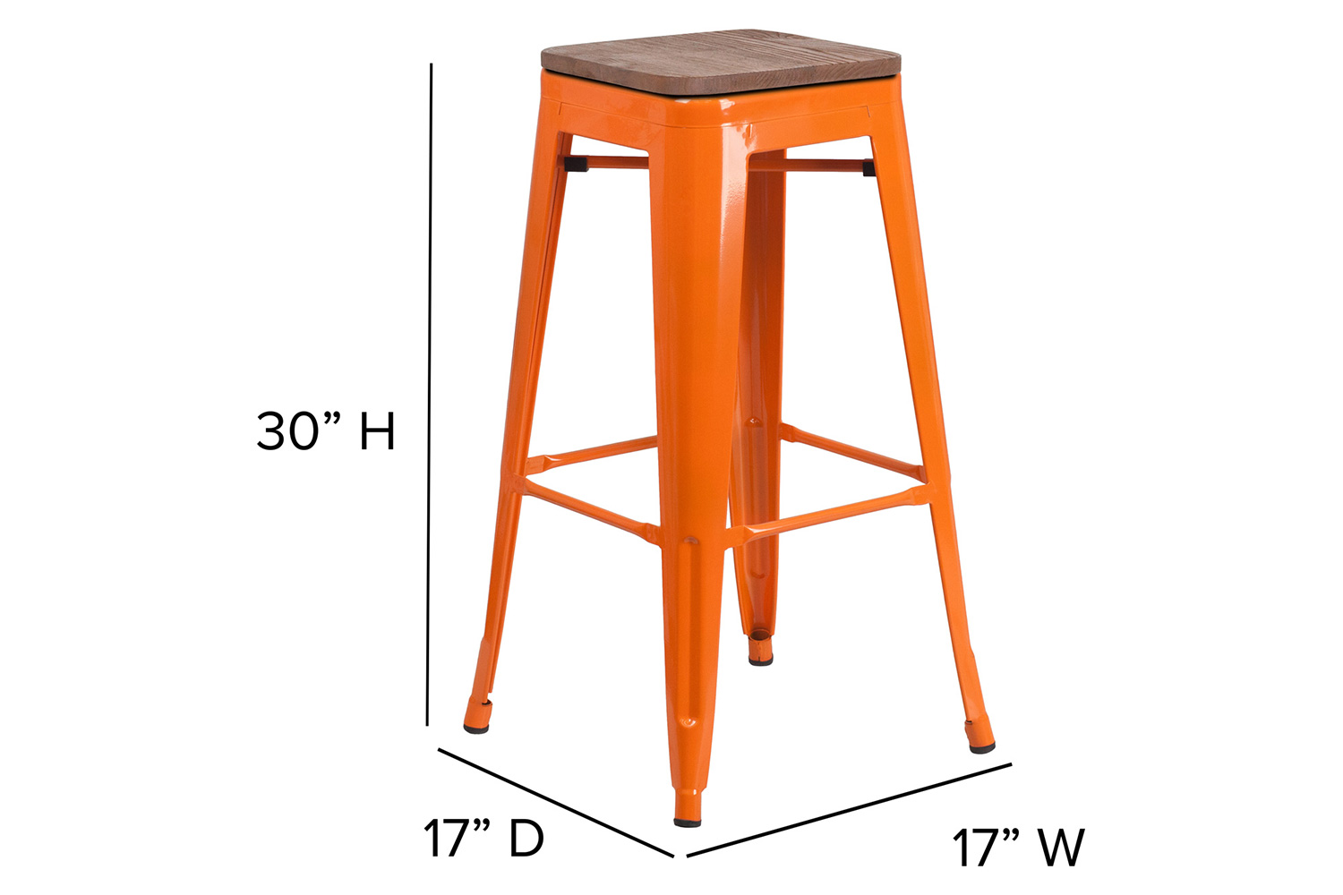 BLNK Lily Metal Bar Stool with Wood Seat - Orange