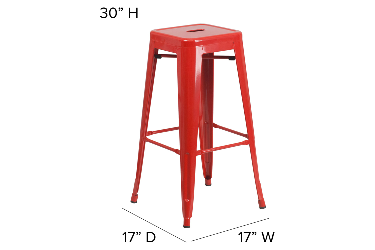 BLNK Kai Commercial Metal Backless Indoor-Outdoor Bar Stool with Square Seat - Red