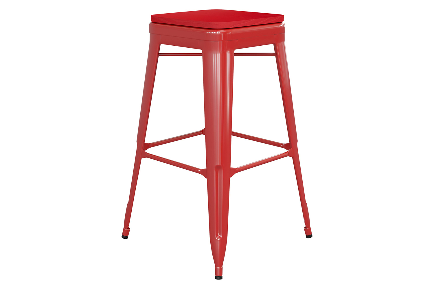 BLNK™ Kai Commercial Metal Backless Indoor-Outdoor Bar Stool with Poly Resin Wood Seat - Red