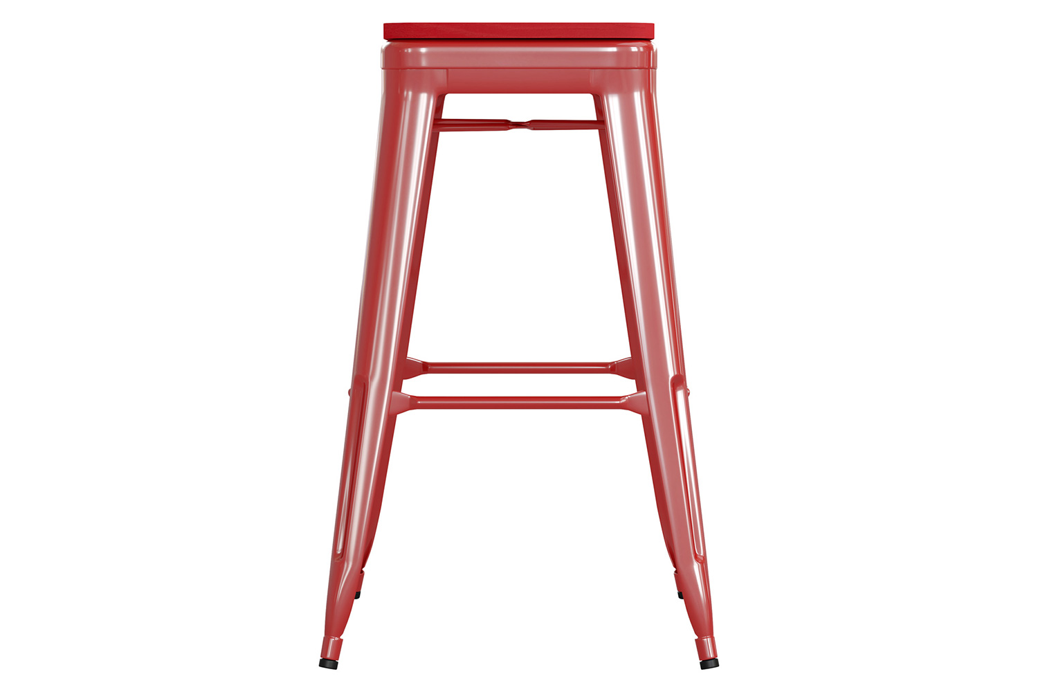 BLNK™ Kai Commercial Metal Backless Indoor-Outdoor Bar Stool with Poly Resin Wood Seat - Red