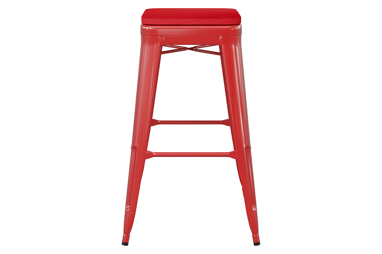 BLNK™ Kai Commercial Metal Backless Indoor-Outdoor Bar Stool with Poly Resin Wood Seat - Red