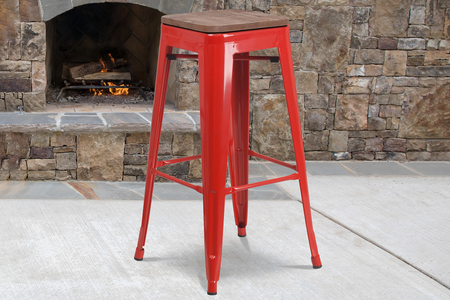 BLNK Lily Metal Bar Stool with Wood Seat