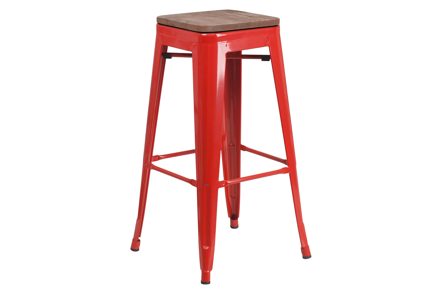 BLNK Lily Metal Bar Stool with Wood Seat - Red