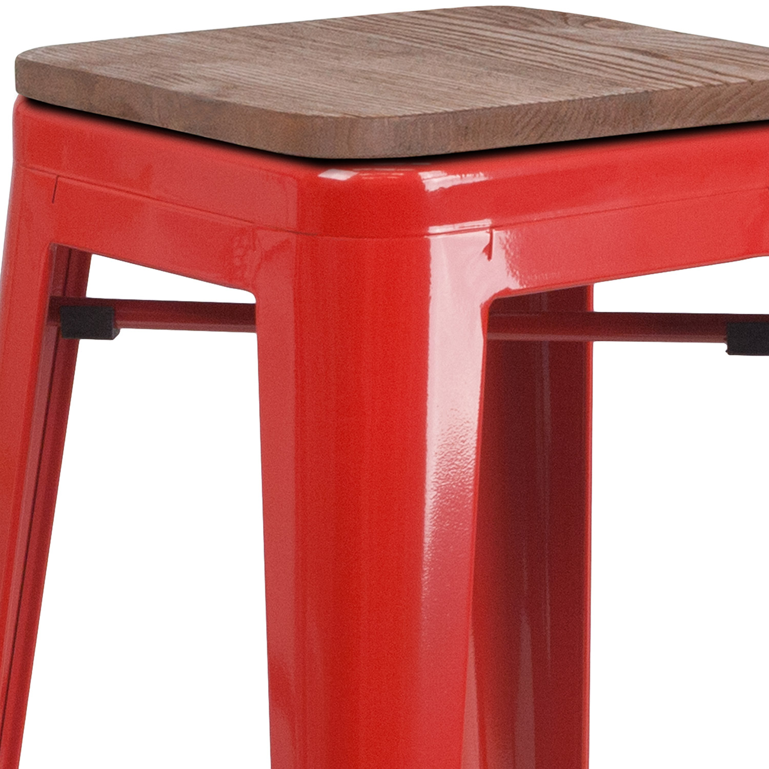 BLNK Lily Metal Bar Stool with Wood Seat - Red