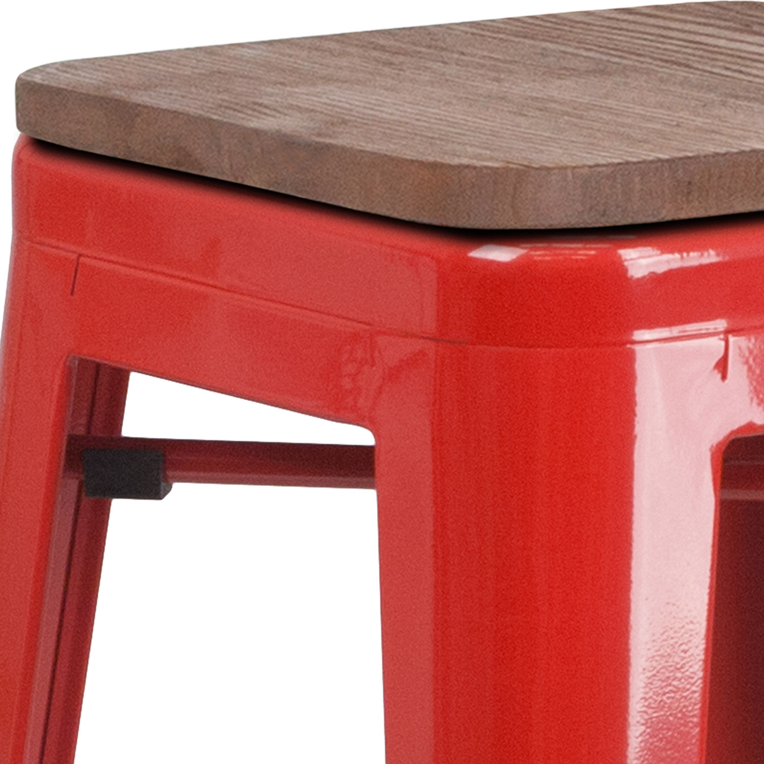 BLNK Lily Metal Bar Stool with Wood Seat - Red