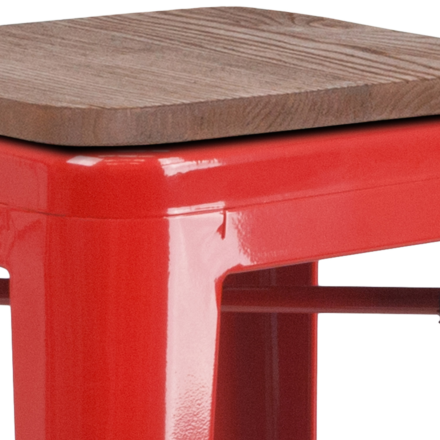 BLNK Lily Metal Bar Stool with Wood Seat - Red