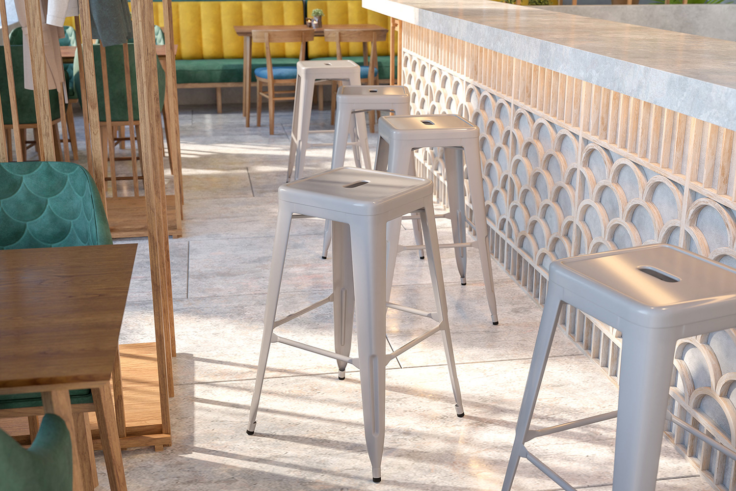 BLNK Kai Commercial Metal Backless Indoor-Outdoor Bar Stool with Square Seat