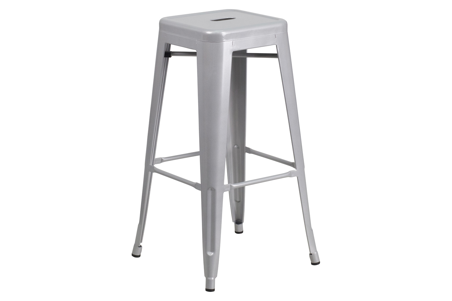 BLNK Kai Commercial Metal Backless Indoor-Outdoor Bar Stool with Square Seat - Silver