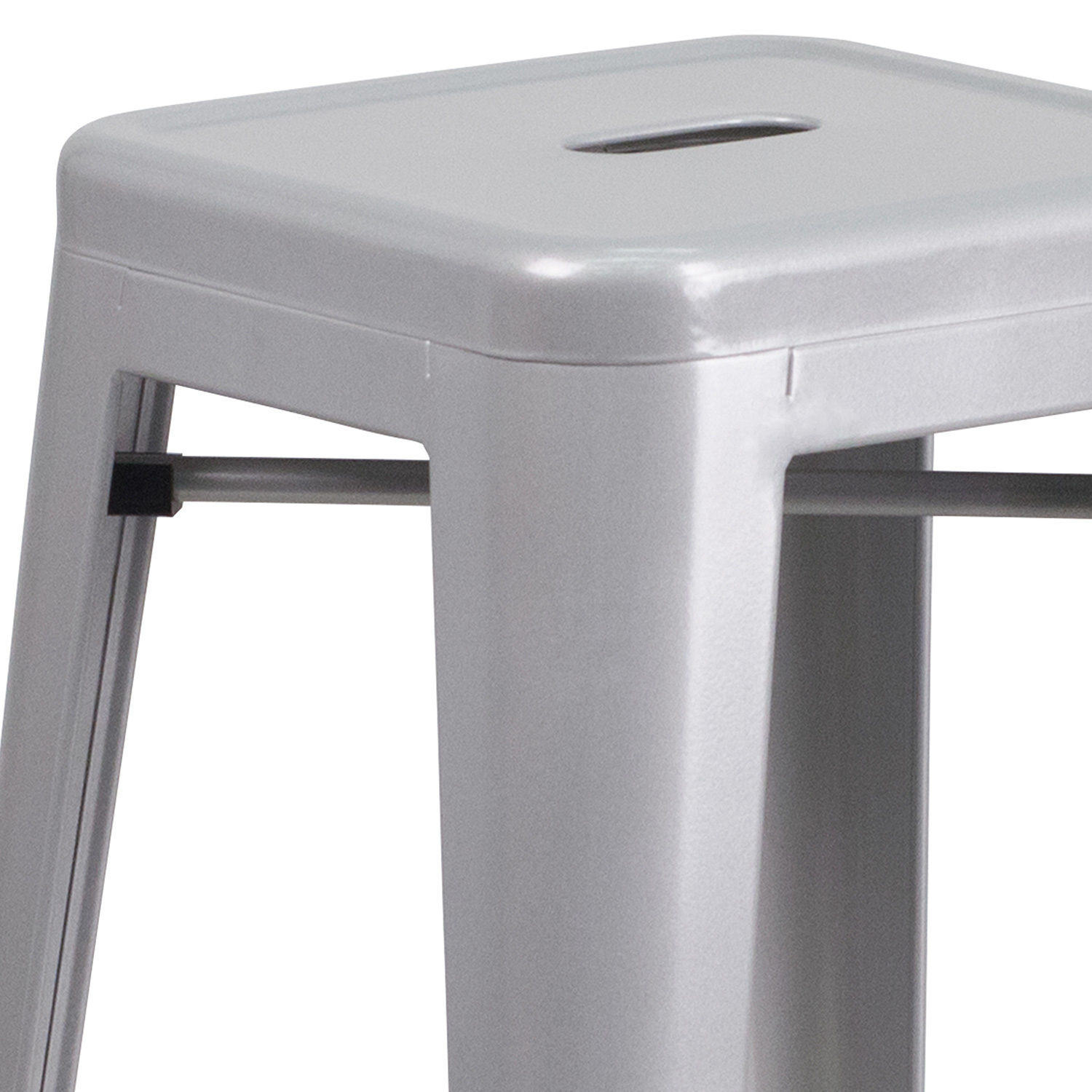 BLNK Kai Commercial Metal Backless Indoor-Outdoor Bar Stool with Square Seat - Silver