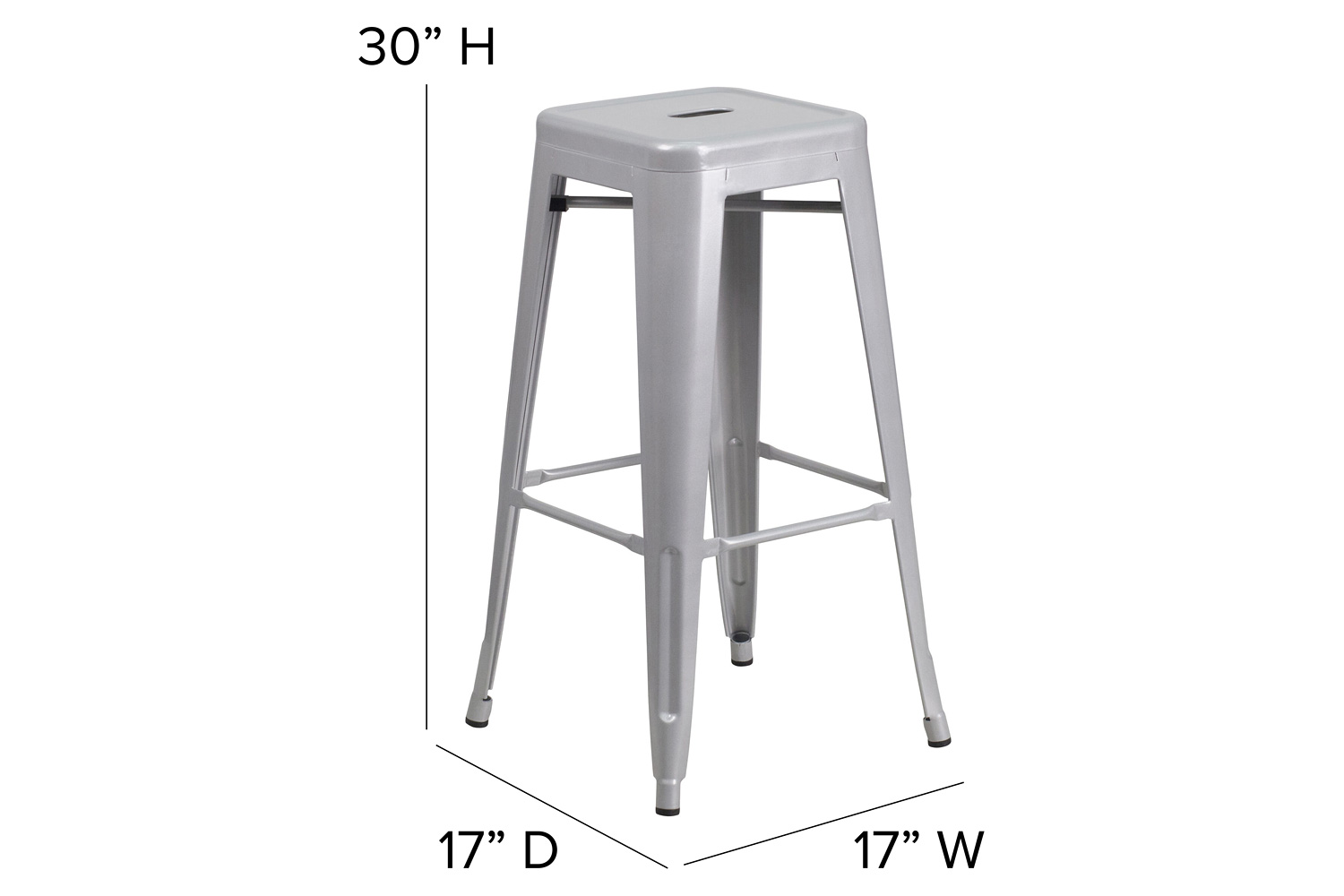 BLNK Kai Commercial Metal Backless Indoor-Outdoor Bar Stool with Square Seat - Silver