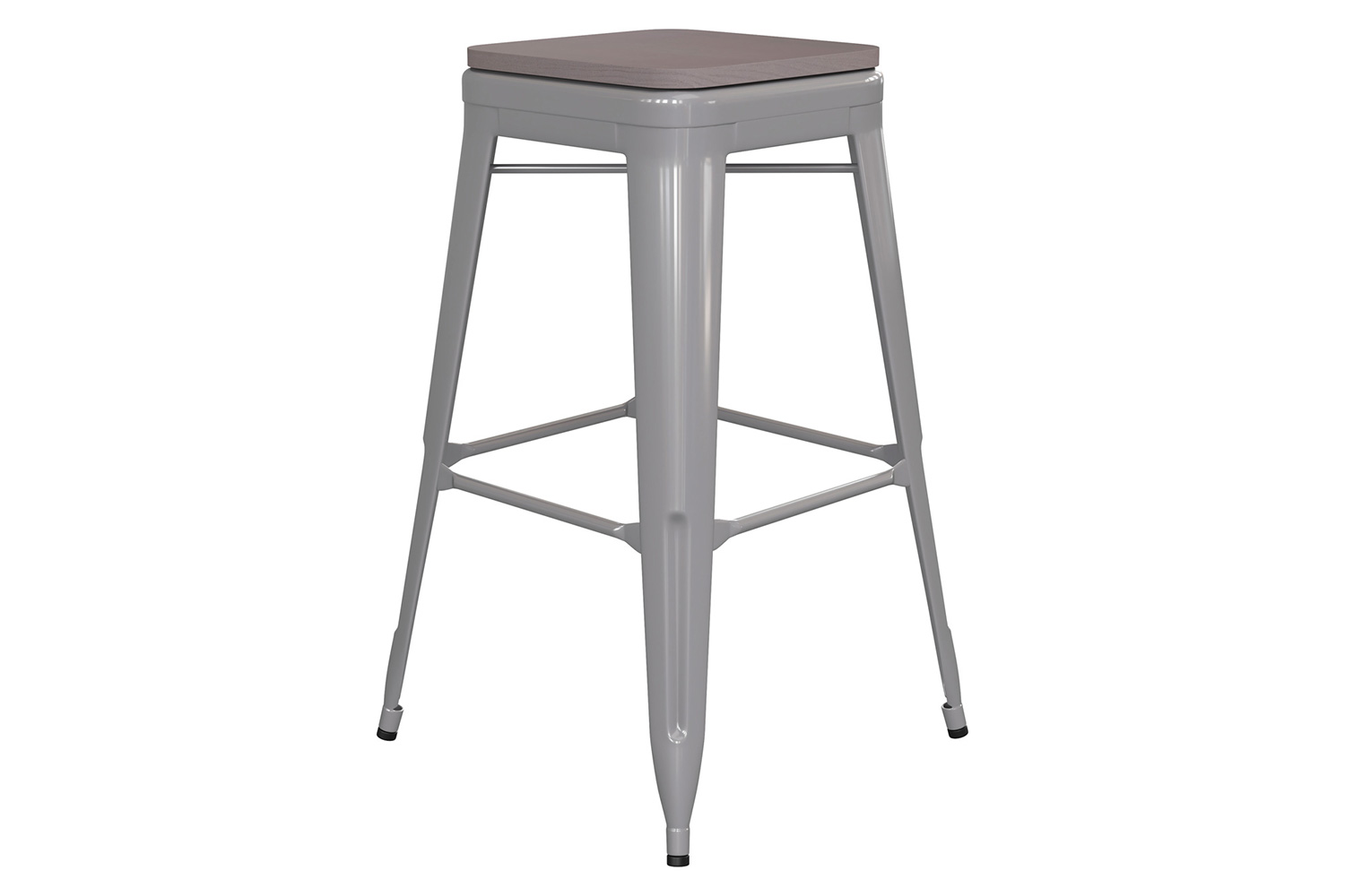 BLNK Kai Commercial Metal Backless Indoor-Outdoor Bar Stool with Poly Resin Wood Seat - Silver/Gray