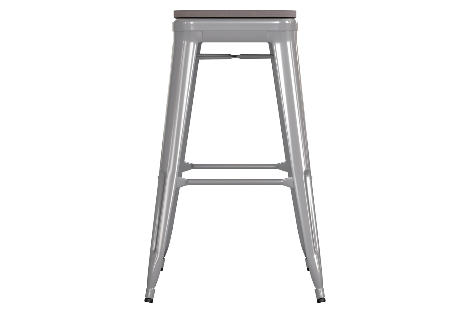 BLNK Kai Commercial Metal Backless Indoor-Outdoor Bar Stool with Poly Resin Wood Seat - Silver/Gray