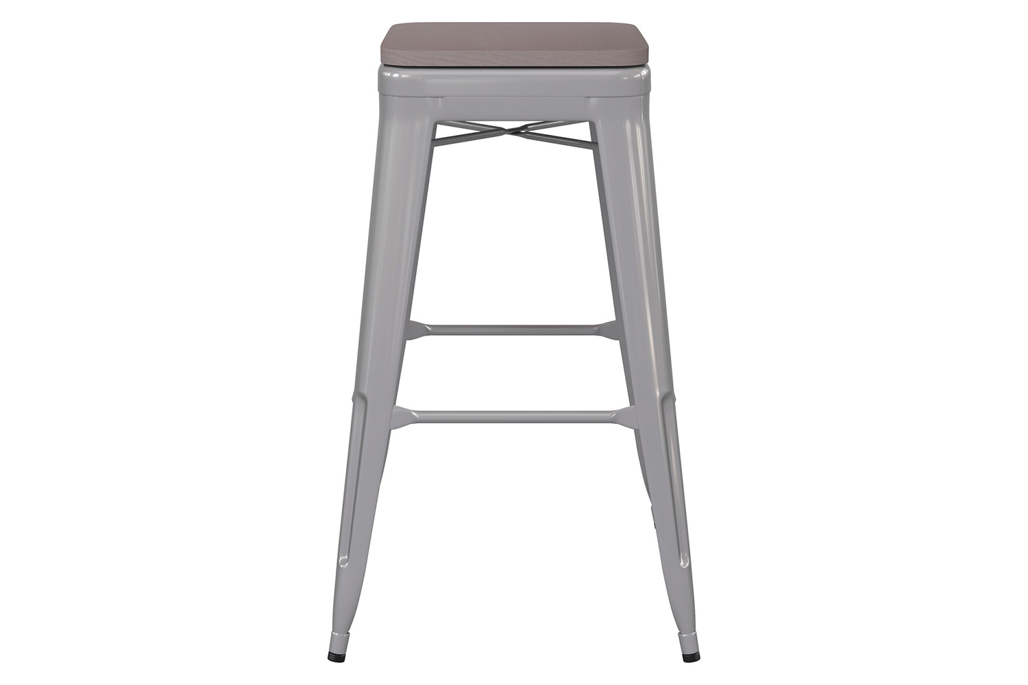 BLNK Kai Commercial Metal Backless Indoor-Outdoor Bar Stool with Poly Resin Wood Seat - Silver/Gray