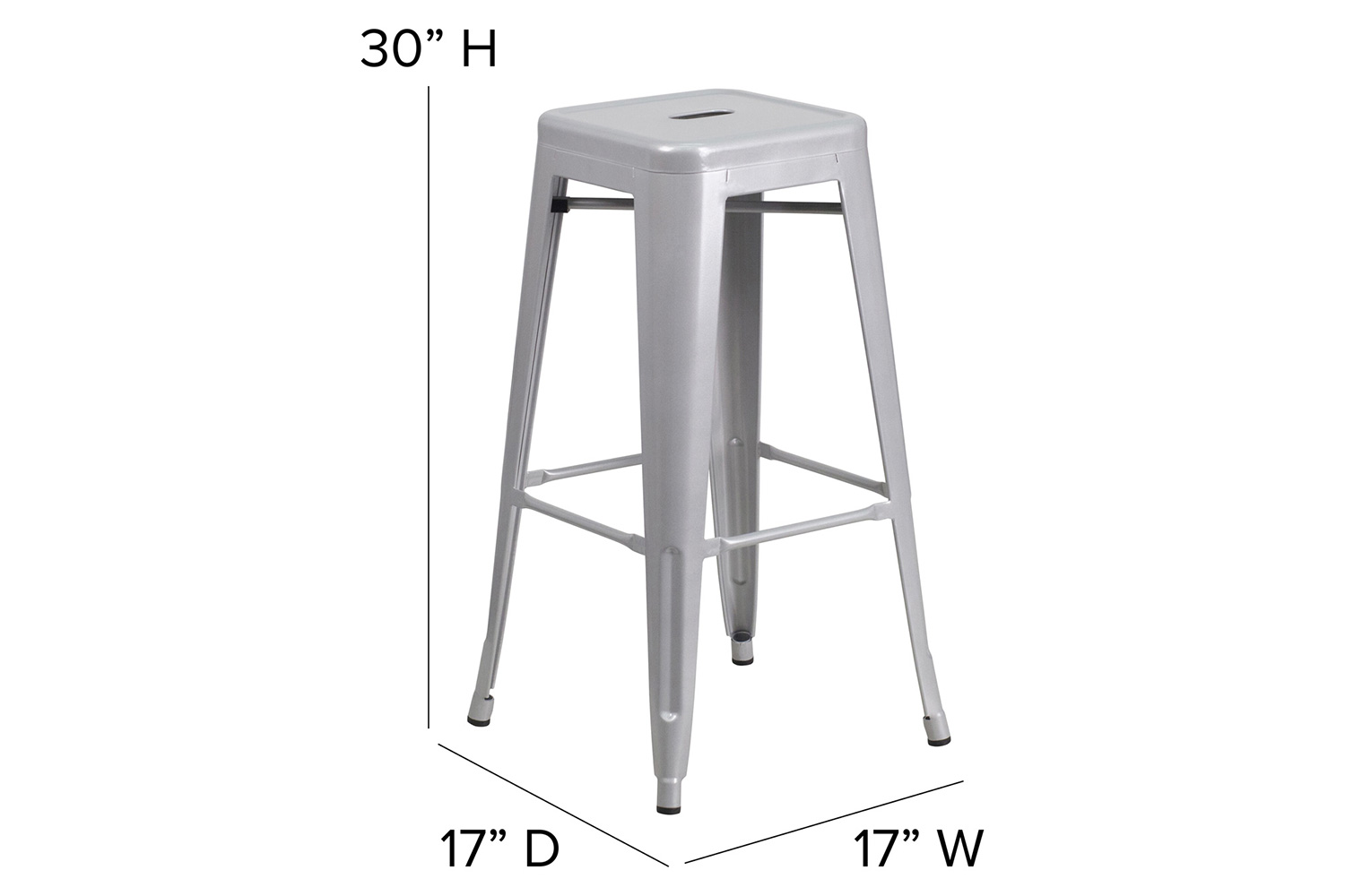 BLNK Kai Commercial Metal Backless Indoor-Outdoor Bar Stool with Poly Resin Wood Seat - Silver/Gray