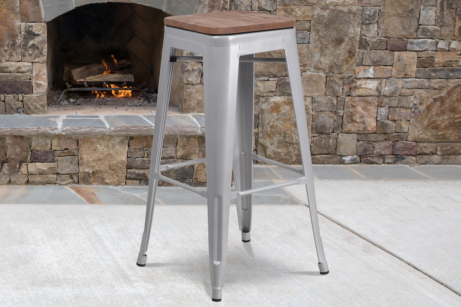 BLNK Lily Metal Bar Stool with Wood Seat