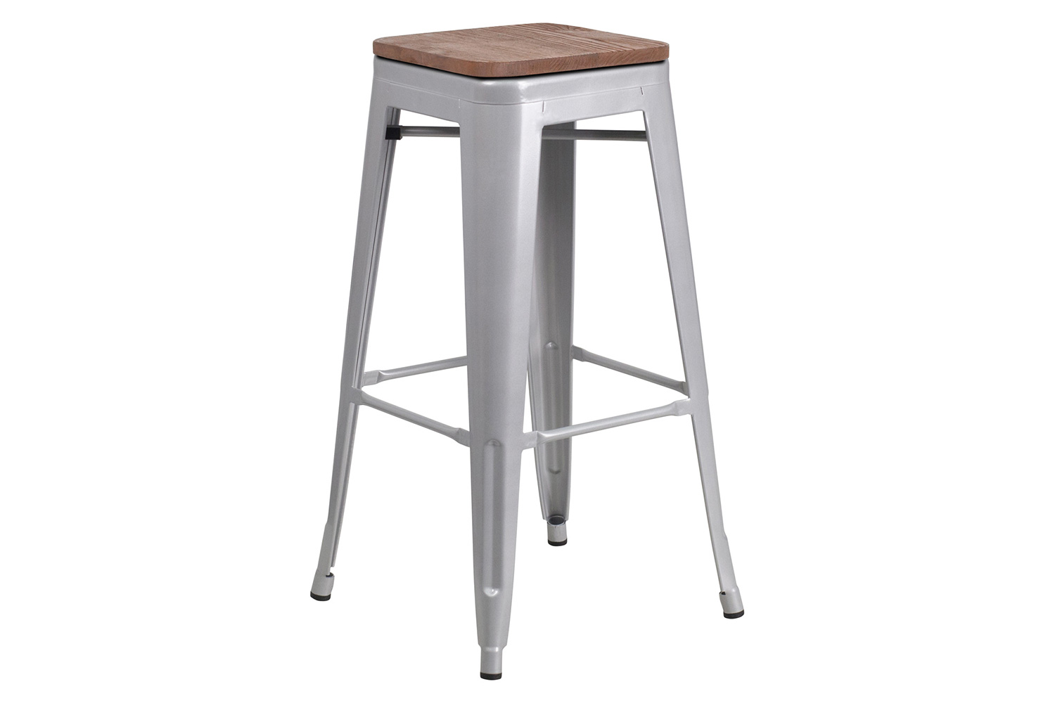 BLNK Lily Metal Bar Stool with Wood Seat - Silver