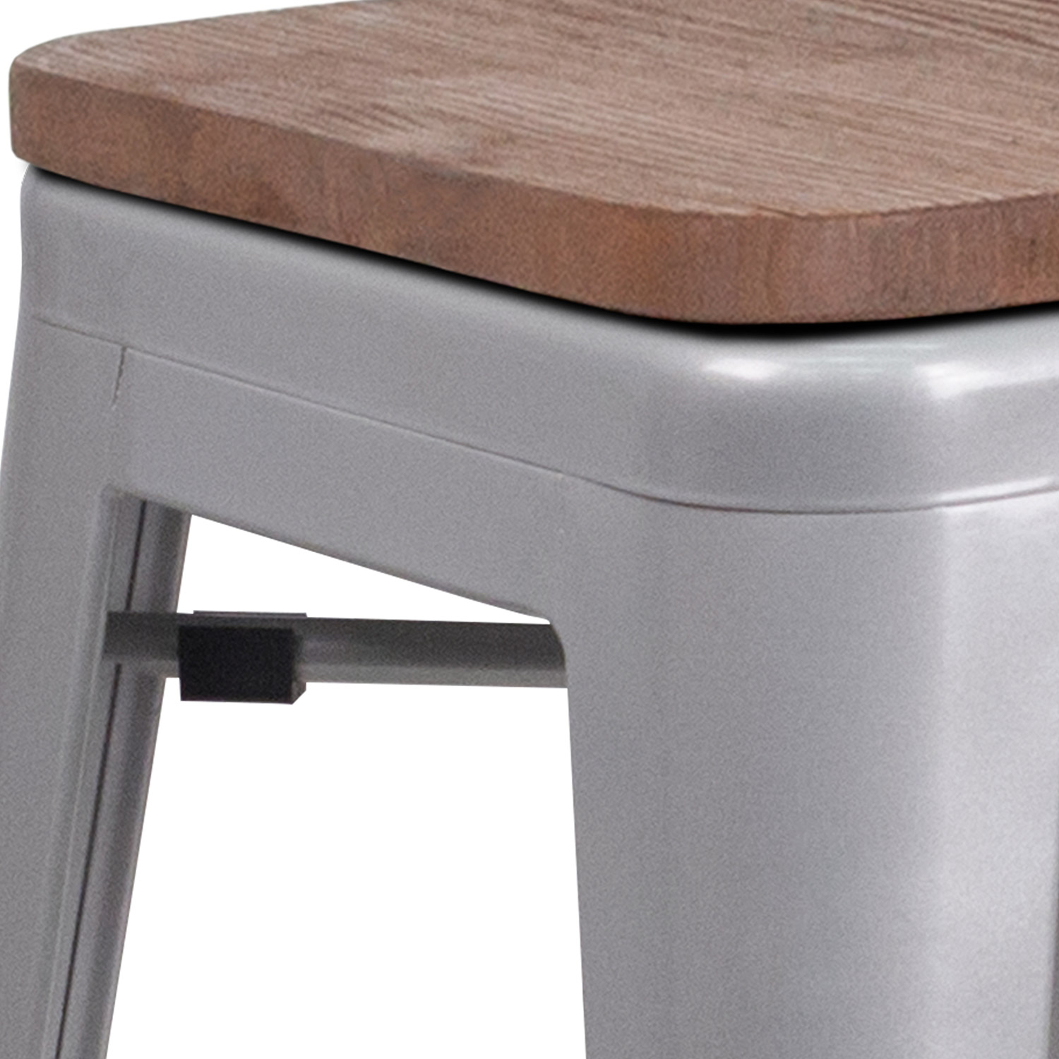 BLNK Lily Metal Bar Stool with Wood Seat - Silver