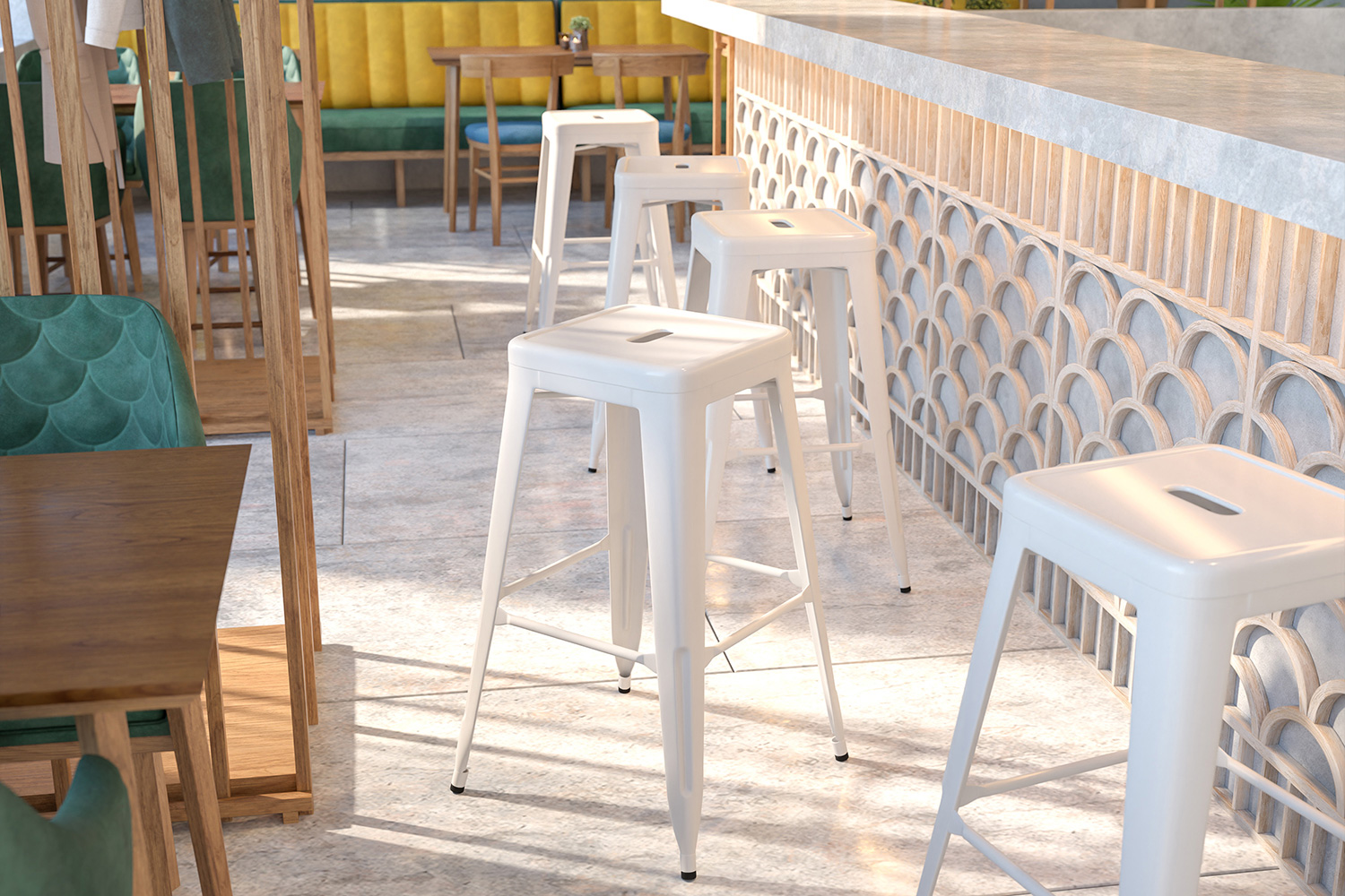 BLNK Kai Commercial Metal Backless Indoor-Outdoor Bar Stool with Square Seat