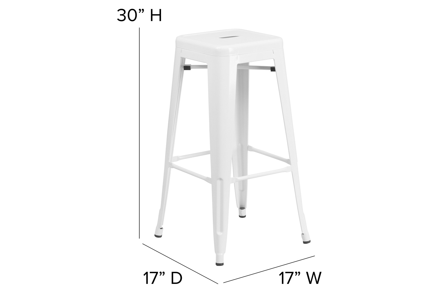 BLNK Kai Commercial Metal Backless Indoor-Outdoor Bar Stool with Square Seat - White