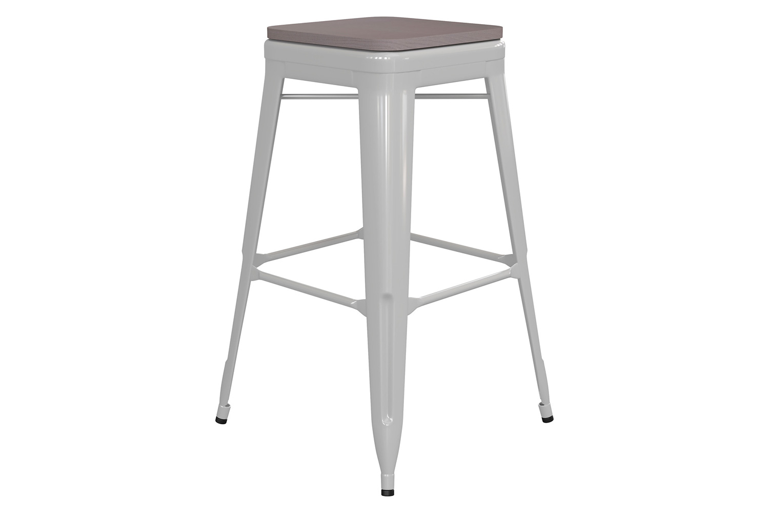 BLNK™ Kai Commercial Metal Backless Indoor-Outdoor Bar Stool with Poly Resin Wood Seat - White/Gray