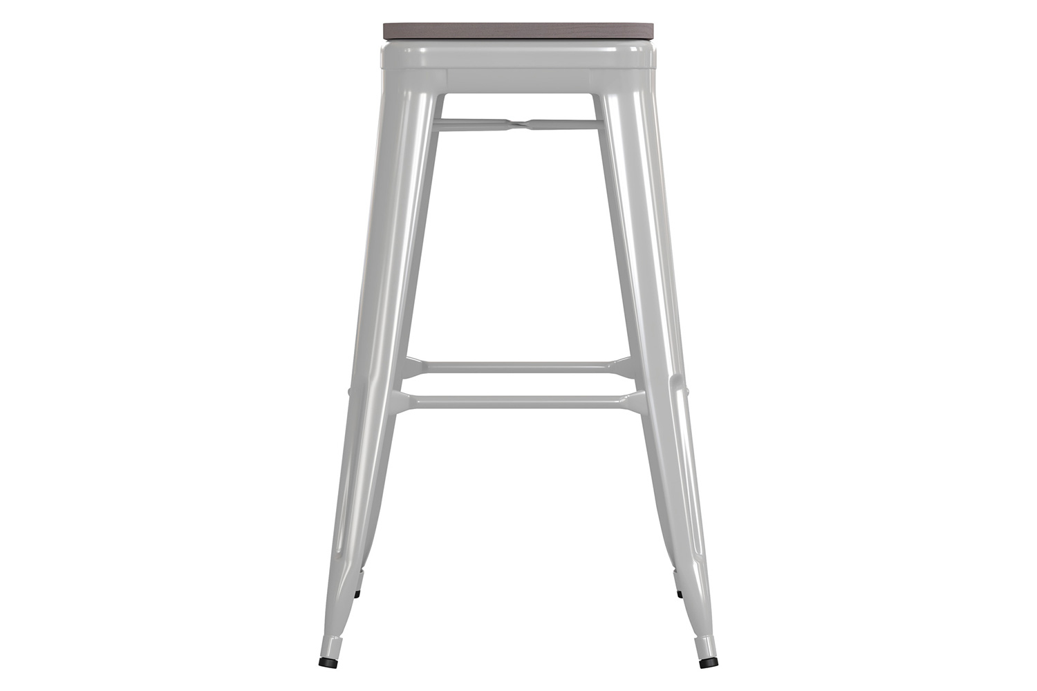 BLNK™ Kai Commercial Metal Backless Indoor-Outdoor Bar Stool with Poly Resin Wood Seat - White/Gray